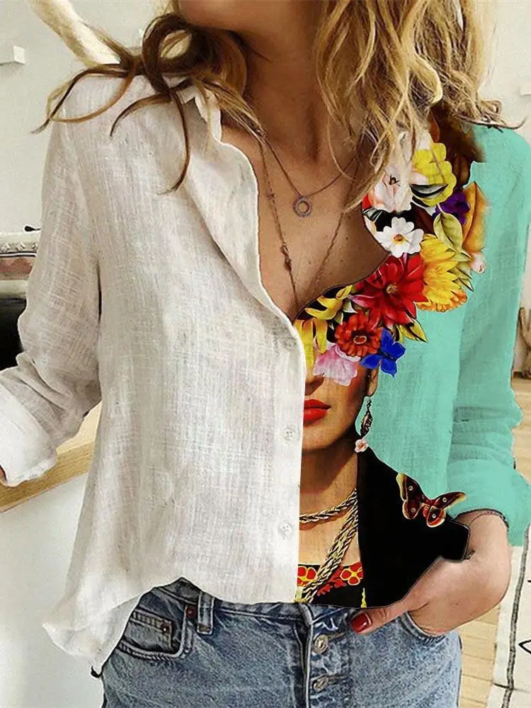 Mulheres primavera e outono ma - Shirt Camp Collar avaliação e preço